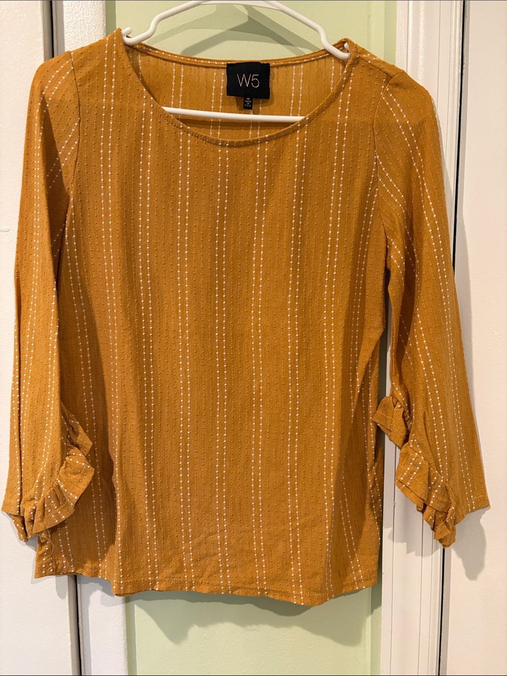 W5 Mustard Yellow Stripe Tie-Sleeve Long Sleeve Top